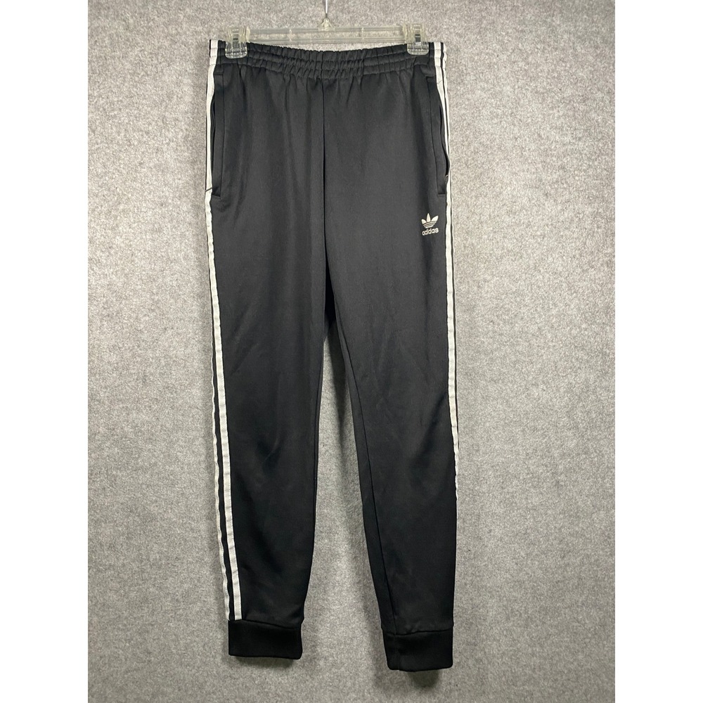 Adidas Originals Mens Black White 3 Stripe Trefoil Track Pants Joggers Small